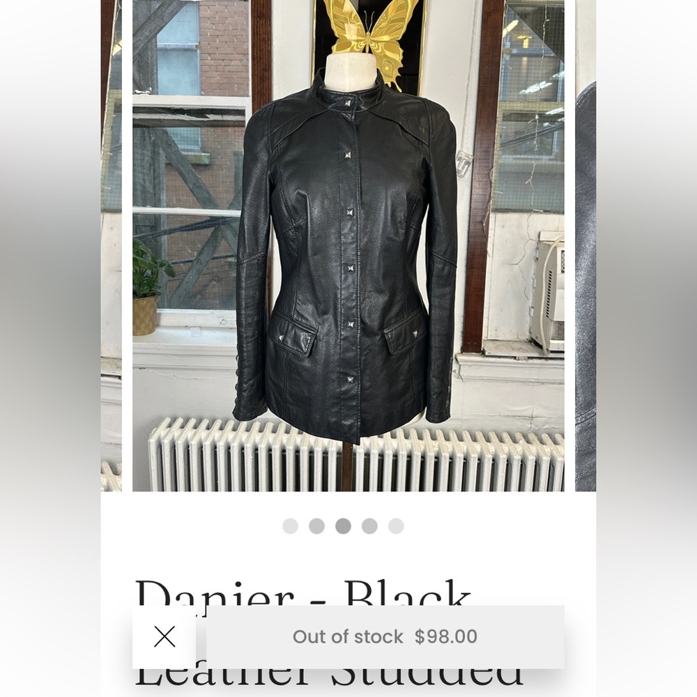 Danier Black 100% Leather Jacket! Snaps closure. Fully lined EUC! - Picture 10 of 17